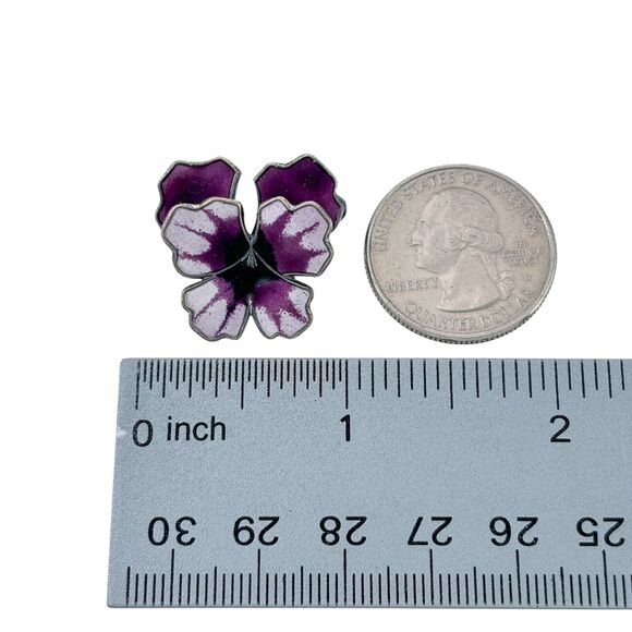 David Anderson D-A Norway Sterling Silver Purple Enamel Pansy Flower Brooch Pin - Picture 4 of 5